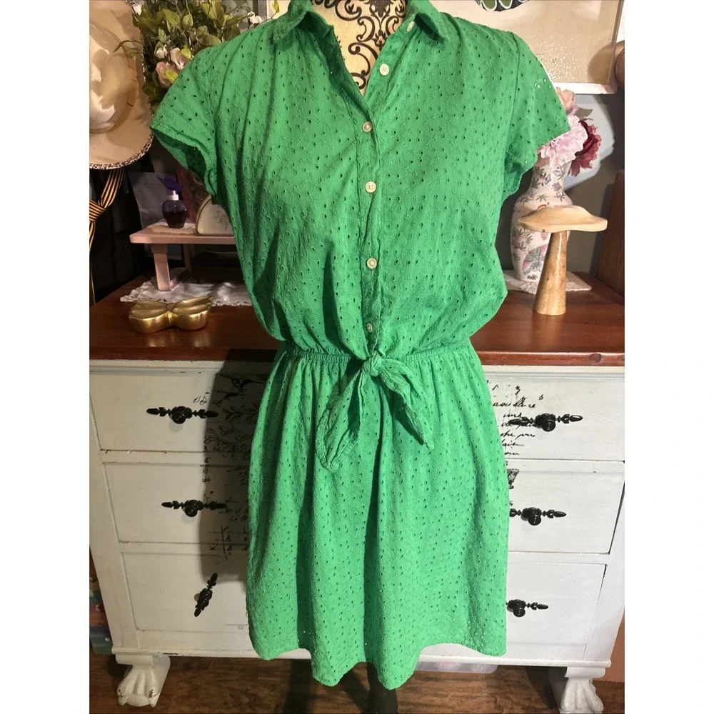 J. Crew‎ Mercantile 100% cotton Eyelet collared tie-front dress size XS